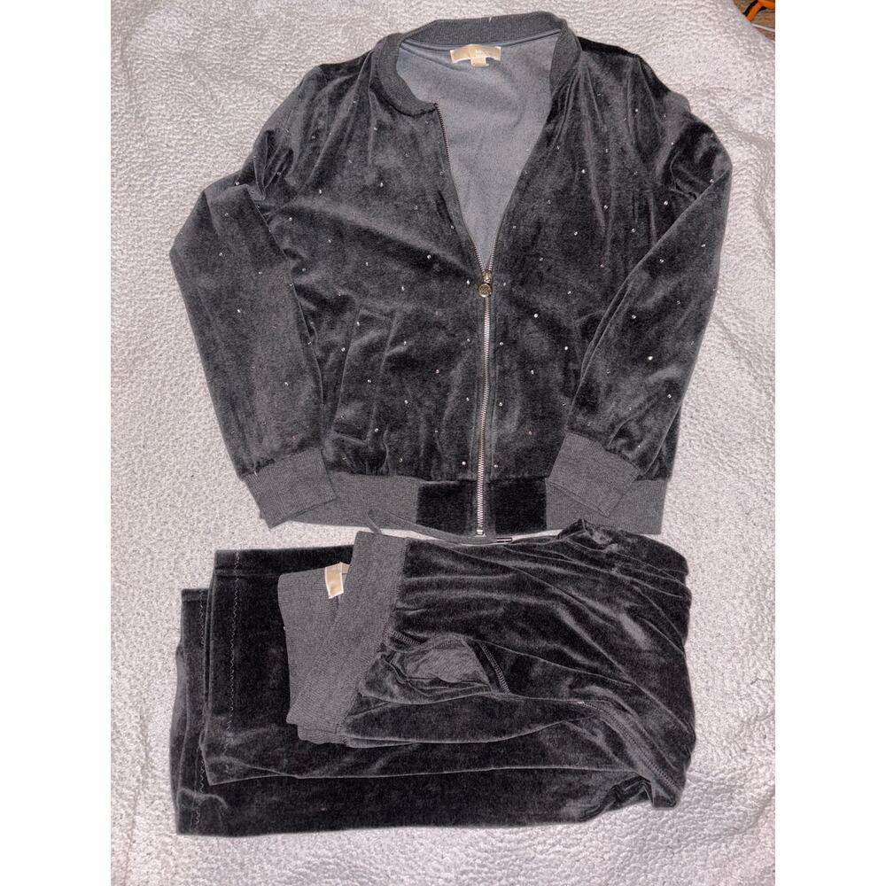 Michael Kohrs Womens Gray Velvety Jump Suit pants size small jacket size medium